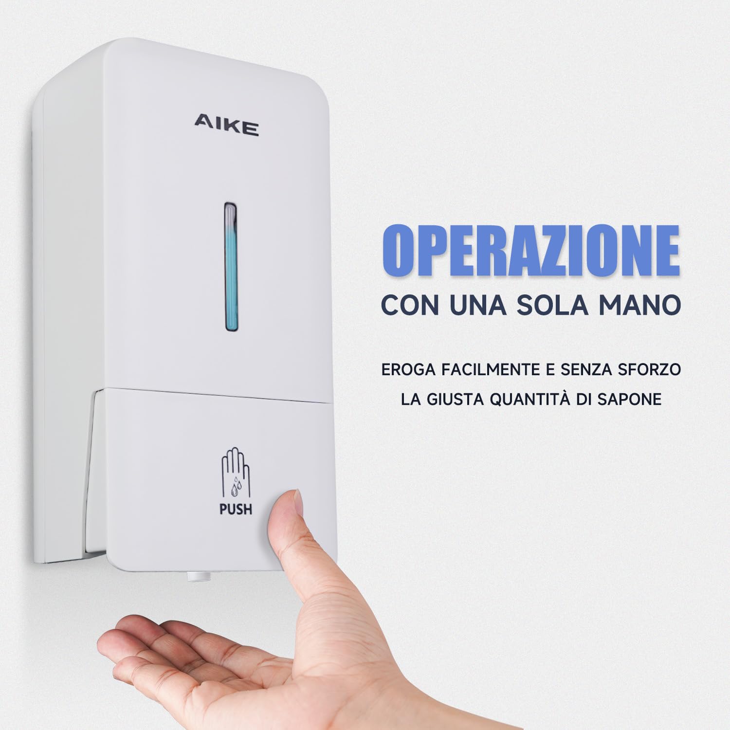 AIKE AK1006 Dispenser Sapone Bagno Muro, 800 ml Manuale in Plastica, Liquido per Mani Commerciale, Bianco