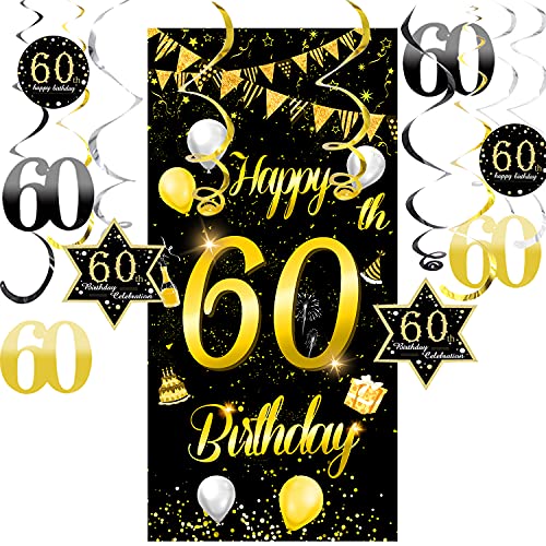 60.Geburtstag Banner für Männer Frau 60 Geburtstag Deko Geburtstagsdeko Gold Banner Geschenk XXL mit 60th Birthday Spiralhänger Cover