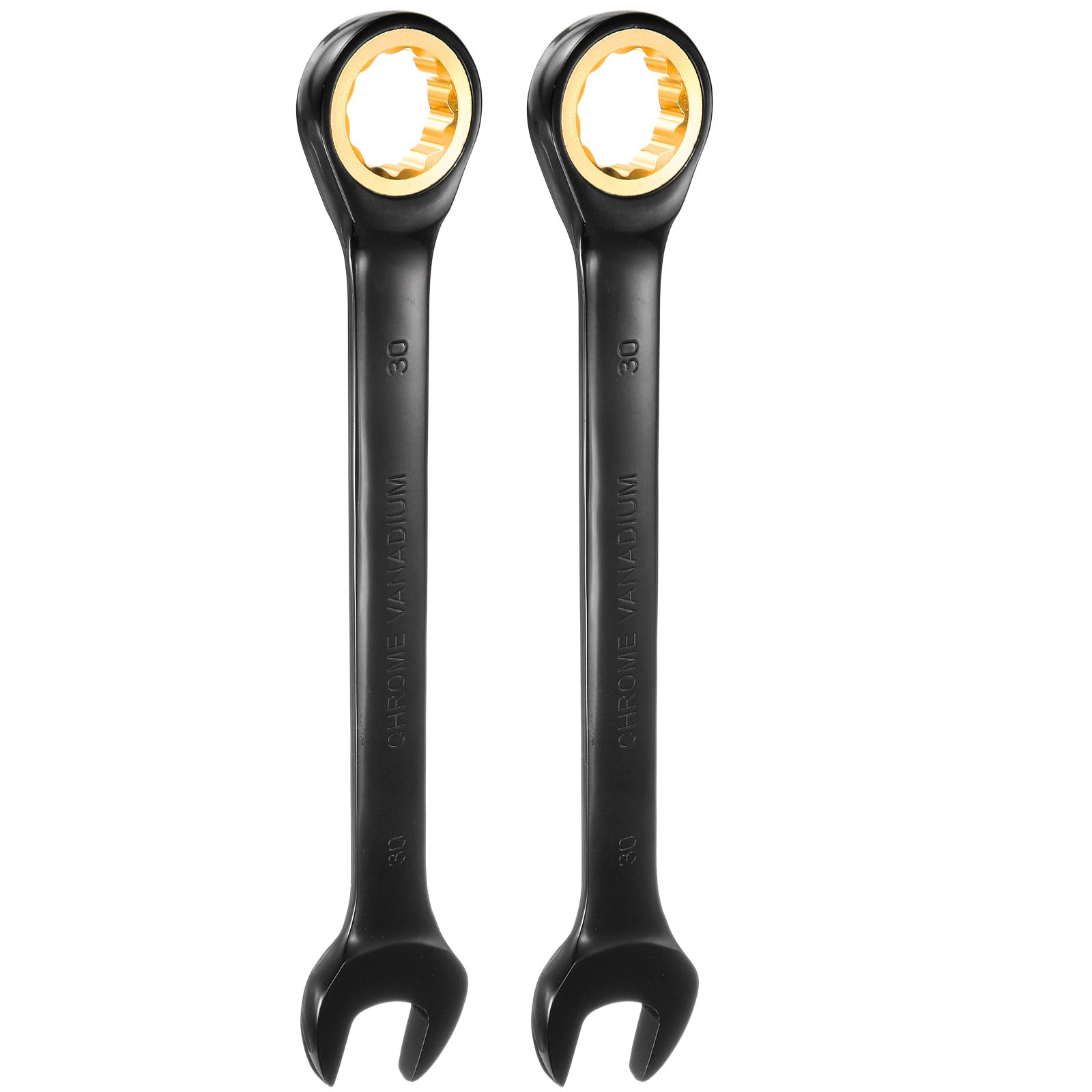 QUARKZMAN 2 Piezas Llave de Trinquete 30mm Métrica Llave de Boca Abierta 72 Dientes Acero CR-V Niquelado Llave Combinada de Trinquete para Tuercas y Pernos