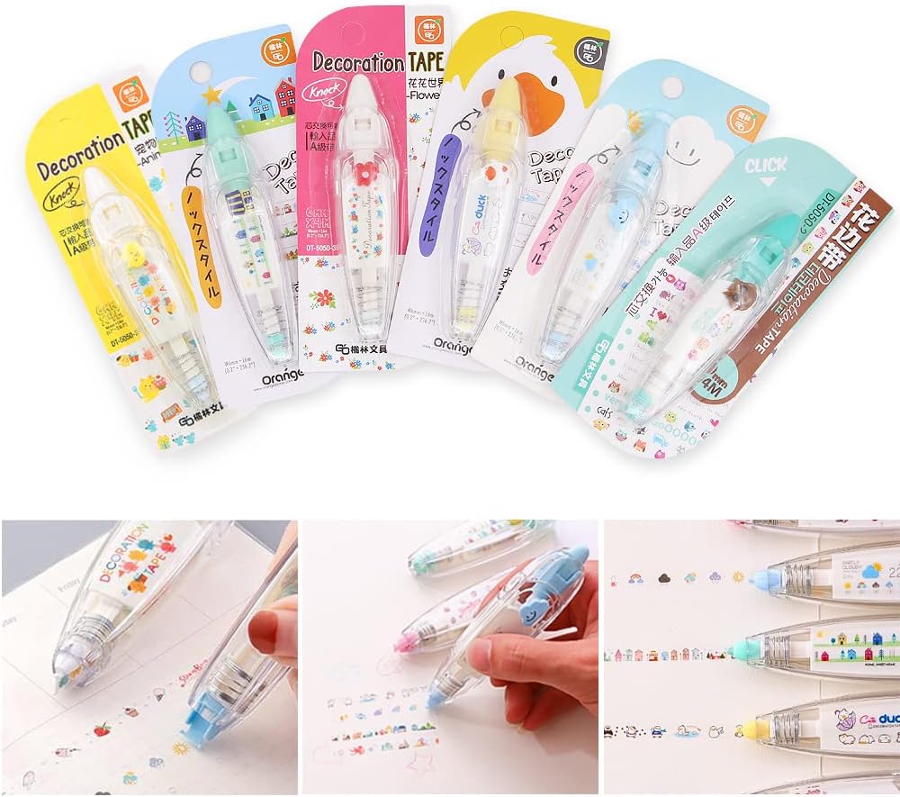 Geluode 6Pcs Decorative Correction Tape, Creative Cartoon Pattern Decorative Tape Stickers for Scrapbooking Greeting Card Cute Sign DIY Decorative