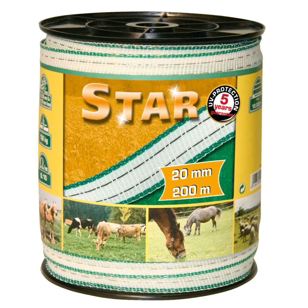Kerbl 441502 STAR Weidezaunband, Weiß/Grün, 6 Leiter, 200m Länge, 20mm Breite