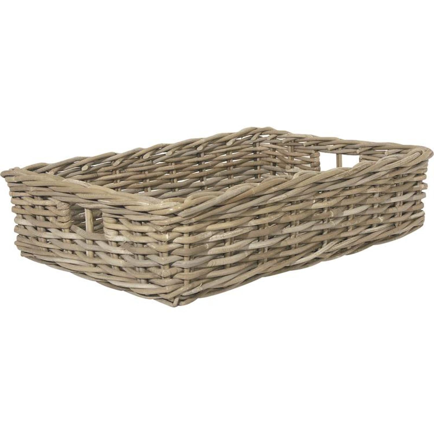 Manne en poelet gris grand panier rectangulaire rangement fait main 50x34x12cm