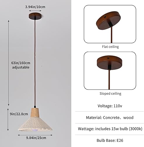 Miniatura 4 de Wabi Sabi - Lámpara colgante de hormigón, araña única en forma de flor, luces colgantes de cemento nórdico, lámpara colgante de madera de estilo
