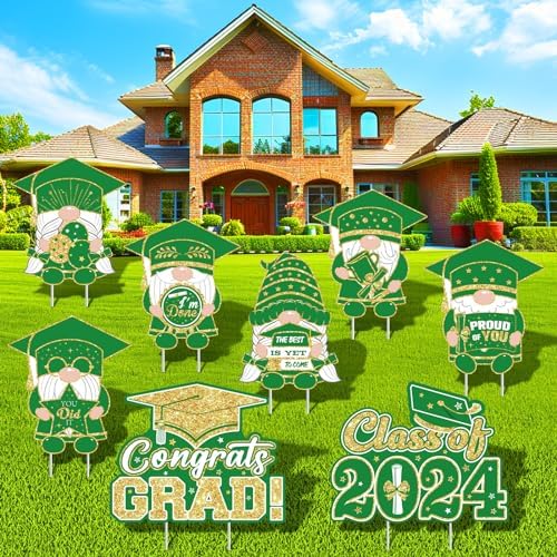 8Pcs Graduation Party Decorations Yard Sign Gnomes Class