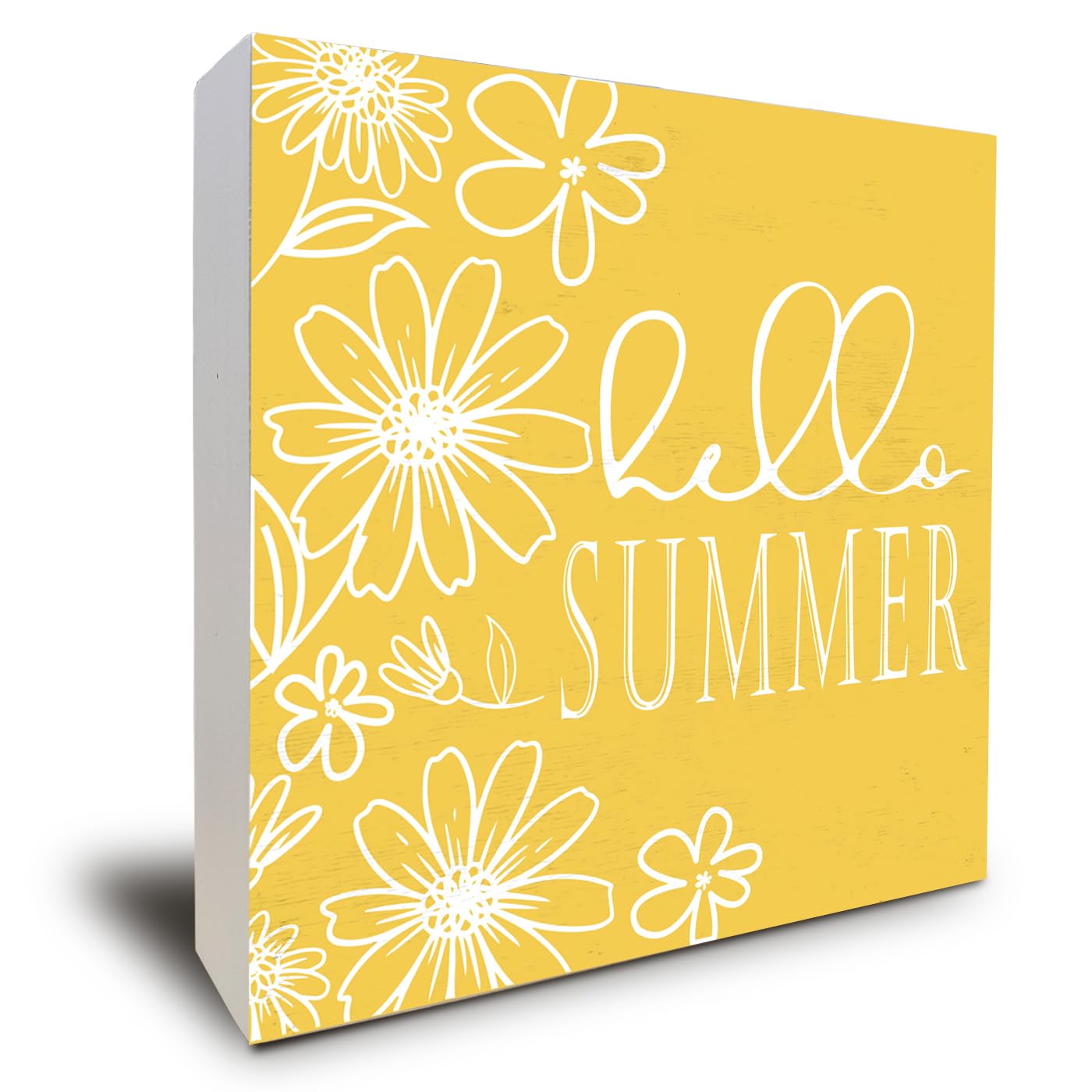 Summer Decor, Summer Decorations For Home, Yellow Wooden Box Sign For Bathroom Shelf Decoration, Yellow Desk Accessories, 5x5 inch