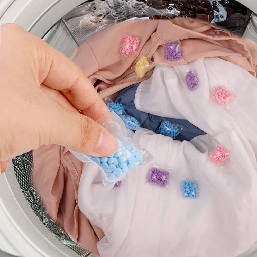 Clickswiftยฎ30 Pcs Washing Machine Fragrance Long Lasting Scent Booster for Laundry Clothes Perfume Granules in Floral Pouch Oil Capsules for Soft Fresh Smelling Clothes of Colourful Scent Beads 1