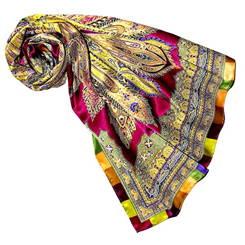 Lorenzo Cana Pañuelo de seda de marca para mujer 100% seda barroca con estampado de cachemira bufanda bufanda de marca, Mostaza Mostaza Oro, 100 x 100 cm