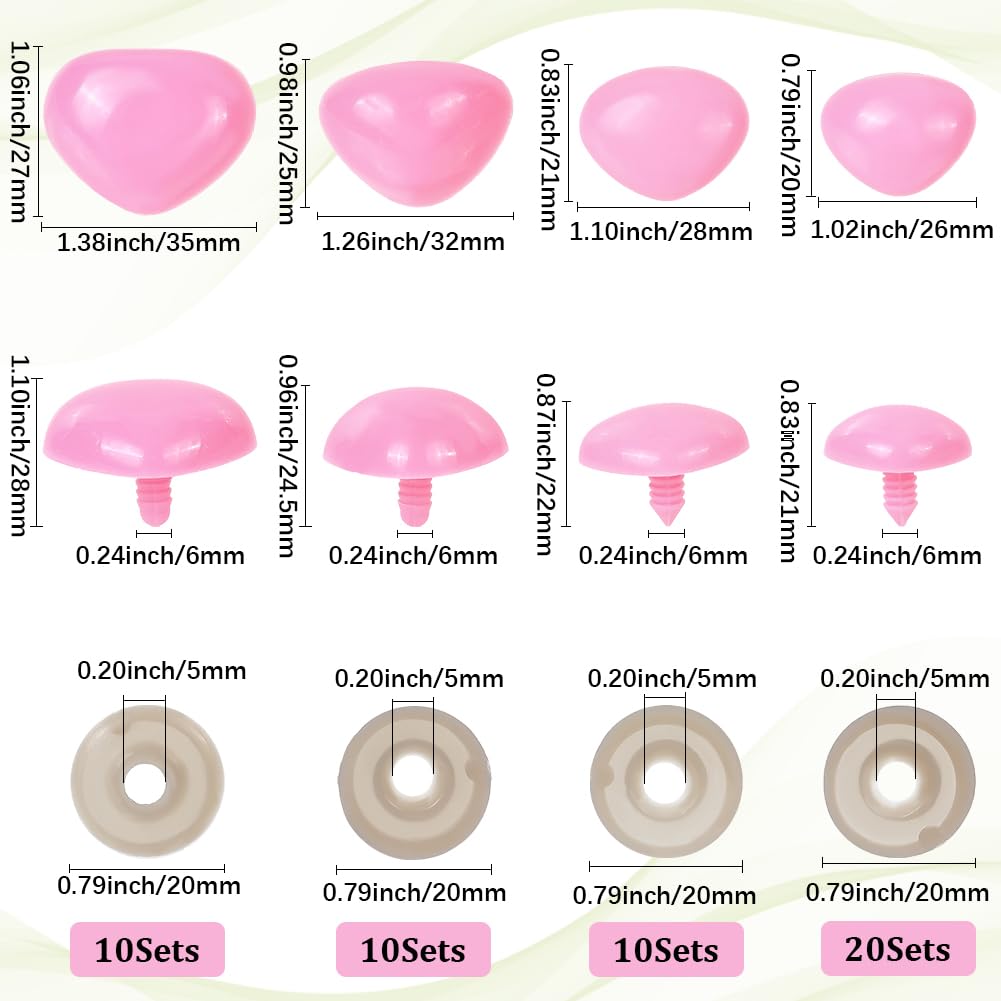GORGECRAFT 50 Sets 4 Sizes Large Plastic Safety Noses 26mm 28mm 32mm 35mm Pink Doll Nose Teddy Bear Craft Noses Stuffed Crochet Animal Doll Accessories for Puppy Plush Amigurumi Doll Making - Image 2