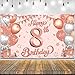 KatchOn, Happy 8th Birthday Banner - Large 72 x 44 Inch | Rose Gold Happy 8th Birthday Backdrop for Girls | Happy 8th Birthday Decorations for Girls | 8 Year Old Girl 8th Birthday Party Decorations