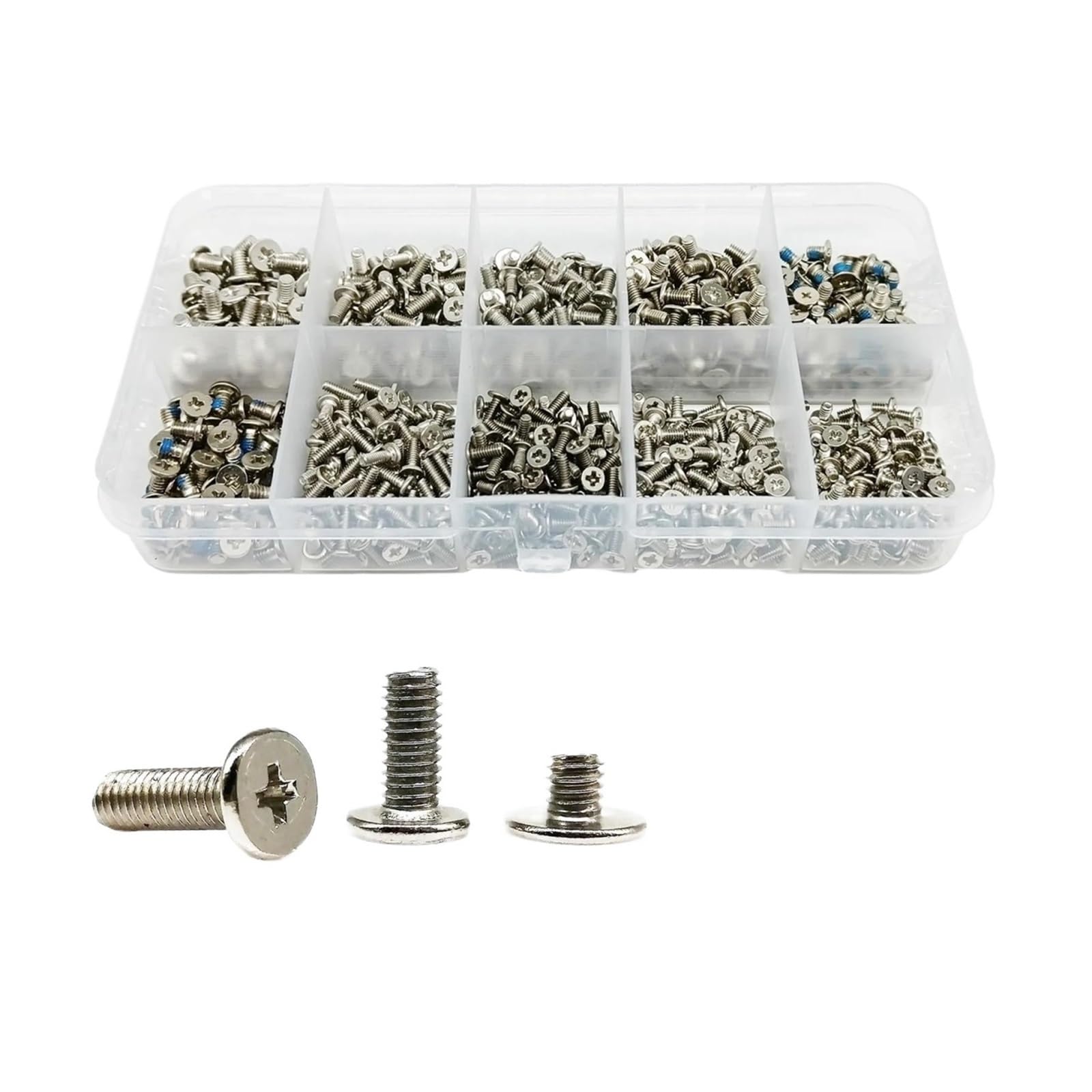 800 piezas de tornillos repuesto for ordenador portátil en caja M2.5 M3 Phillips cabeza oblea plana ultrafina Kit surtido sujetadores acero for computadora(Silver)