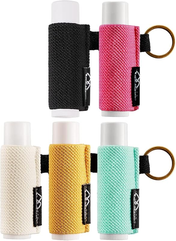 WK IEASON Suporte para Bálsamo Labial com Clipe e Chaveiro, Bege, Verde, Amarelo, Preto e Rosa, Pacote com 5