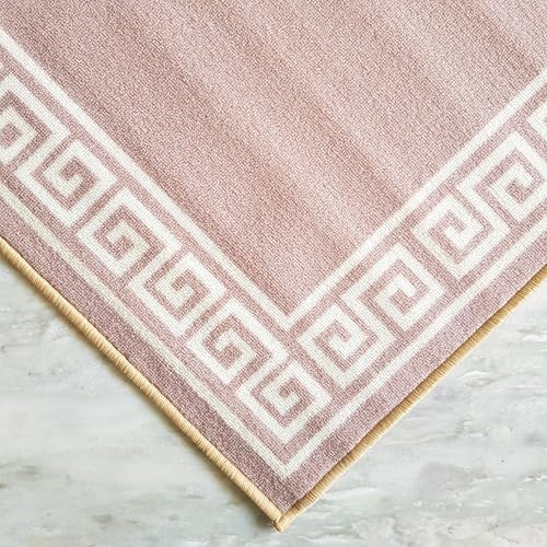 Image of Matz&More Greek Single Line Rug | 100x150 CM | Beige White | Soft Nylon Loop Pile with Anti-Slip Gel Backing | Living Room, Bedroom & Office Floor Carpet