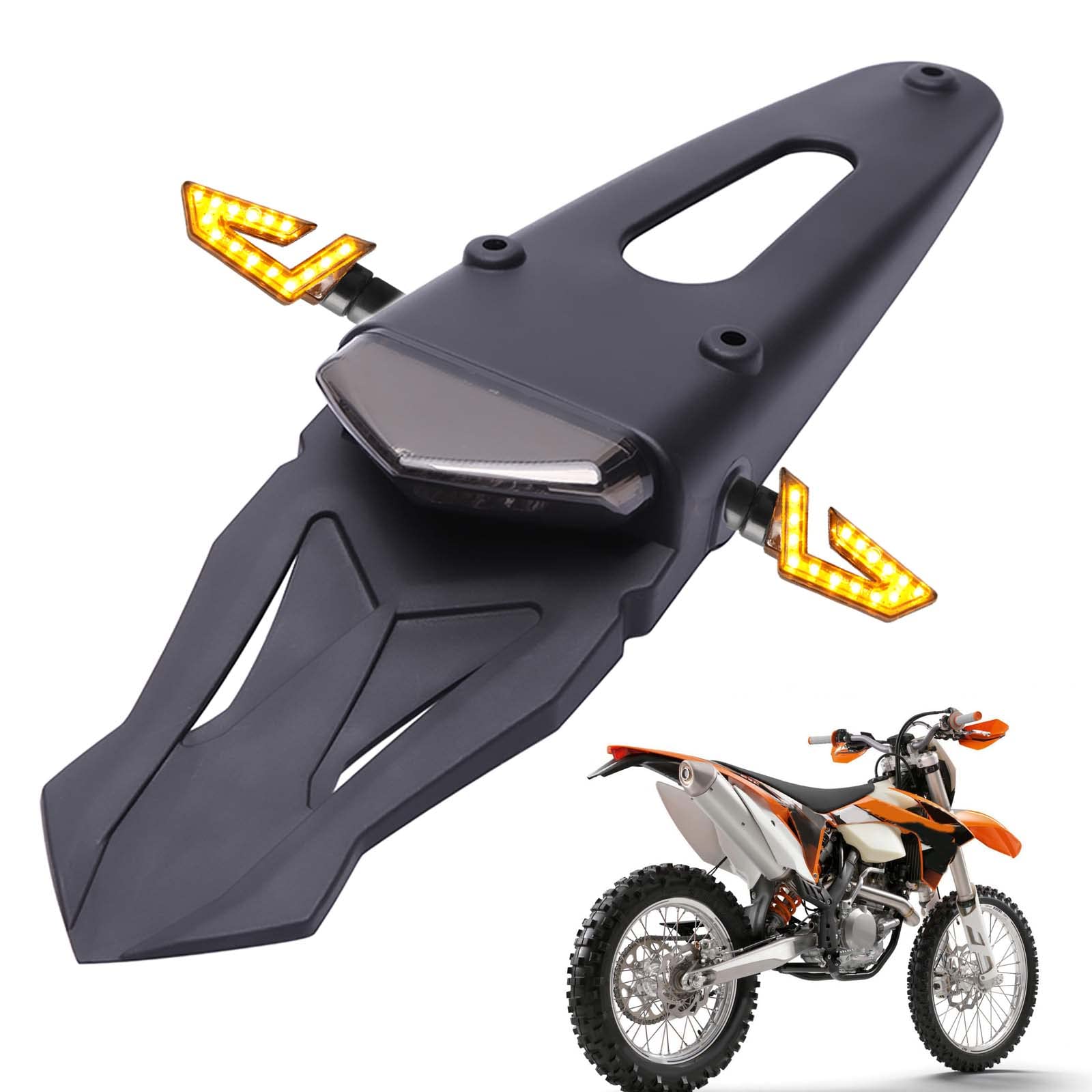 Rich ChoicesRear Fender Mount Red LED Tail Light Brake Lamp Turn Signals License Plate Light for Custom Off-Road Motorcycle Dirt Bike (Smoke with Arrow Turn signal)