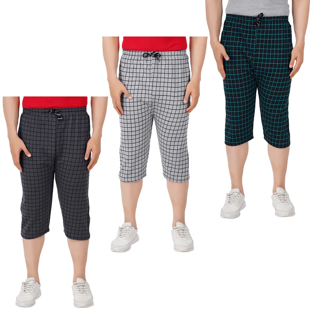Men's Cotton Checkered Bermuda Three Fourth Capri Combo Free Size (Pack of 3)-image-6