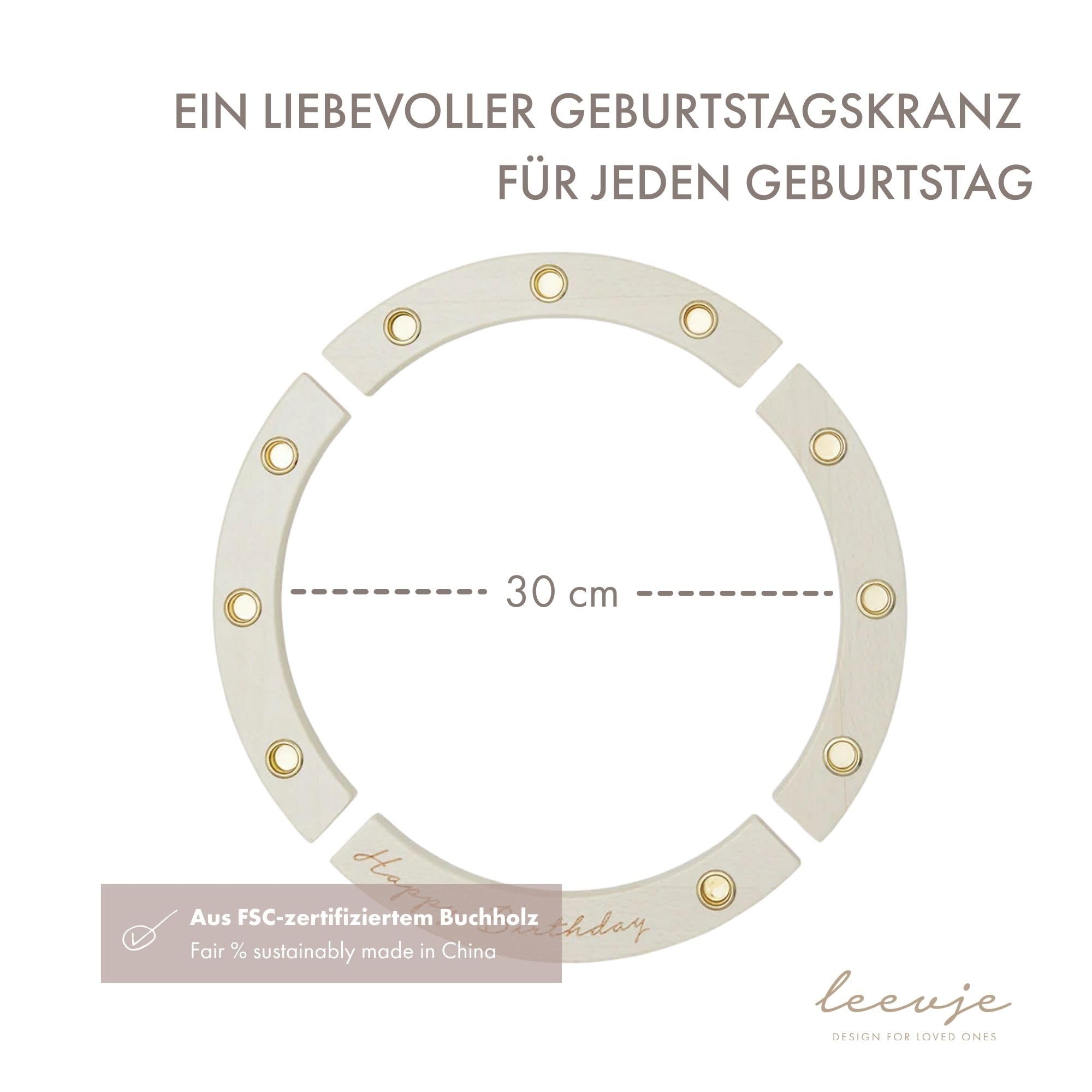 Geburtstagskranz aus FSC-zertifiziertem Holz (Ø 30 cm) – Inkl. 10 Geburtstagskerzen & Kerzenhalter – Gravierter Kerzen-Geburtstagskranz Kinder – Kinder Geburtstag Deko-Set für Kindergeburtstage