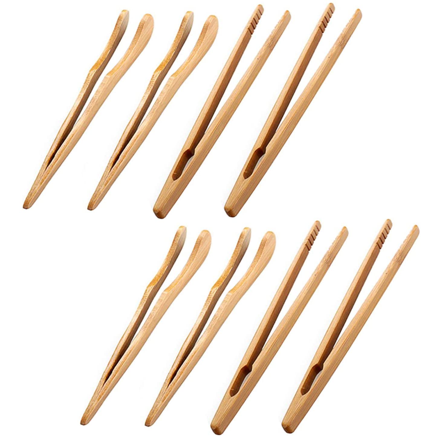 HEXXEE Amzboen 8 Pcs Bamboo Toaster Tongs,7” Reusable Wooden Toaster Tongs for Cooking and Holding-Ideal for Toast, Fruits, Bread and Cheese- Ultra Grip - Bamboo Kitchen Utensil Tongs
