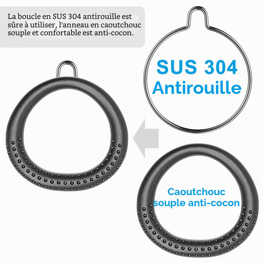 SELEWARE Lot de 2 Anneaux de Gymnastique, Anneaux d'exercice Olympiques Antidérapants Noirs, Anneaux de Fitness pour Entraînement à la Maison Salle de Sport