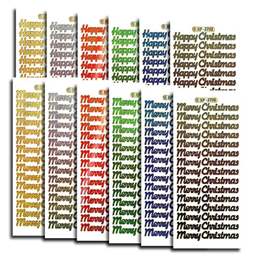 Creative Products Prismatic Christmas Stickers 12 Sheets Multi-Colour Text Craft Peel Off Merry Xmas Stickers for Cards Gifts Scrapbooking & Decorations 23 x 10 x 1 cm
