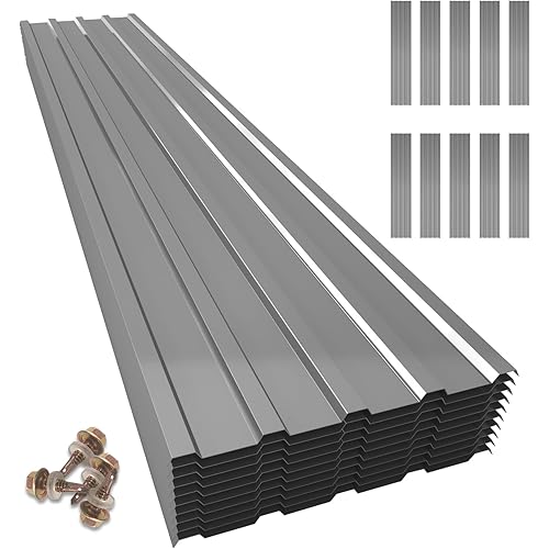 NeatiEase Thickened Metal Roofing Panels, 5.1 Feet Heavy Duty Corrugated Galvanized Roofing Panels Siding Panels with Steel Screws for Pergola, Gazebo, Shed, Storage, Chicken Coop, Garages (10 Pcs)