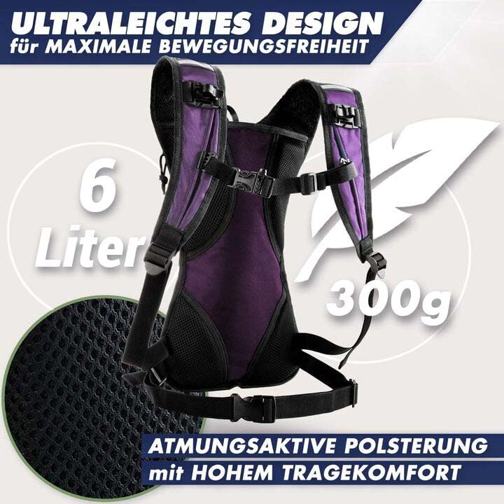 SASMO® Looprugzak, 6 liter, grijs, met thermovak, ultralicht, 300 g, looprugzak voor dames en heren, inclusief regenbescherming en reflectoren