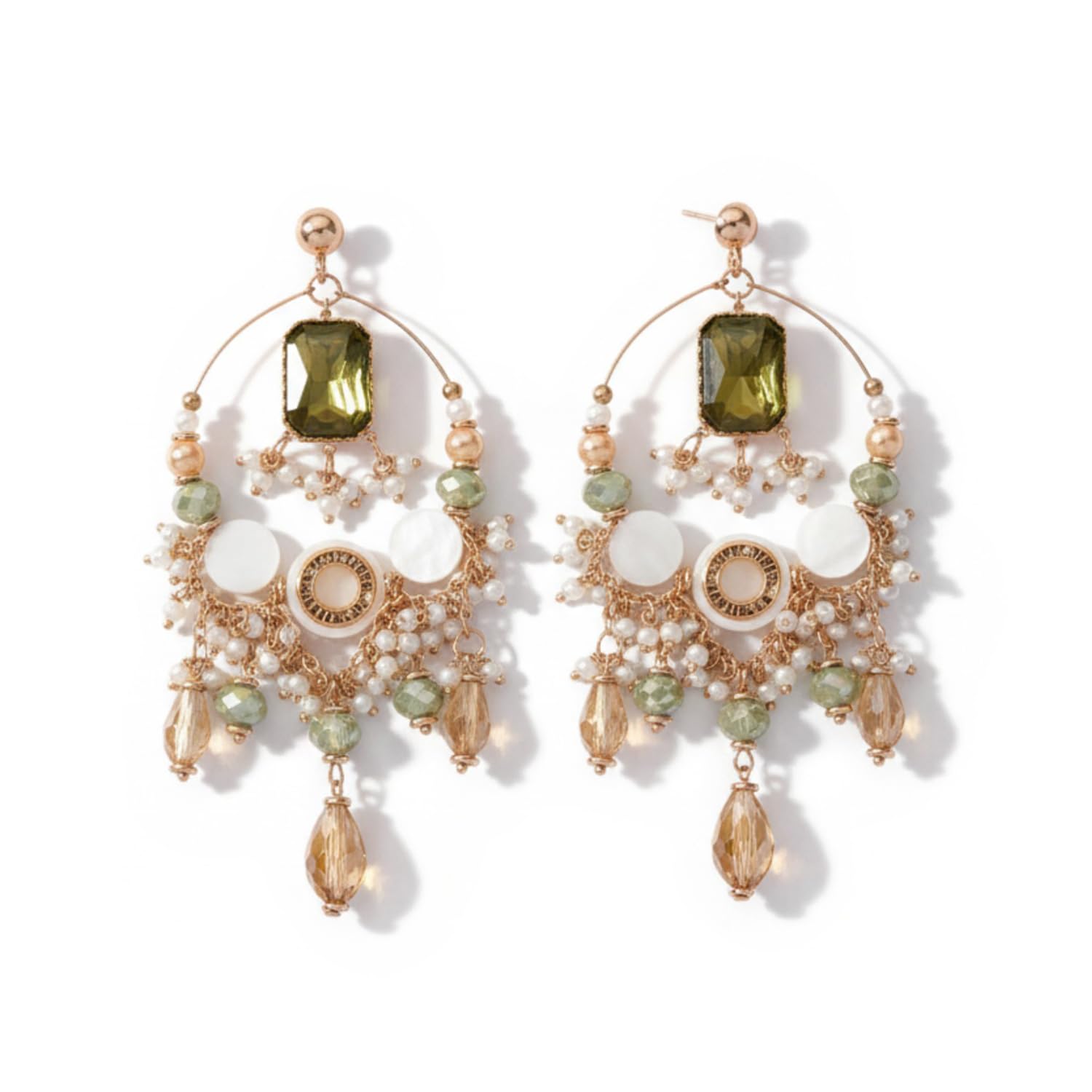 Embroidered Earrings for Women | Statement Golden & Green Dangler Earrings with Pearl & Bead Accents | Ethnic Jewelry for Weddings, Festivals & Special Occasions-image-27