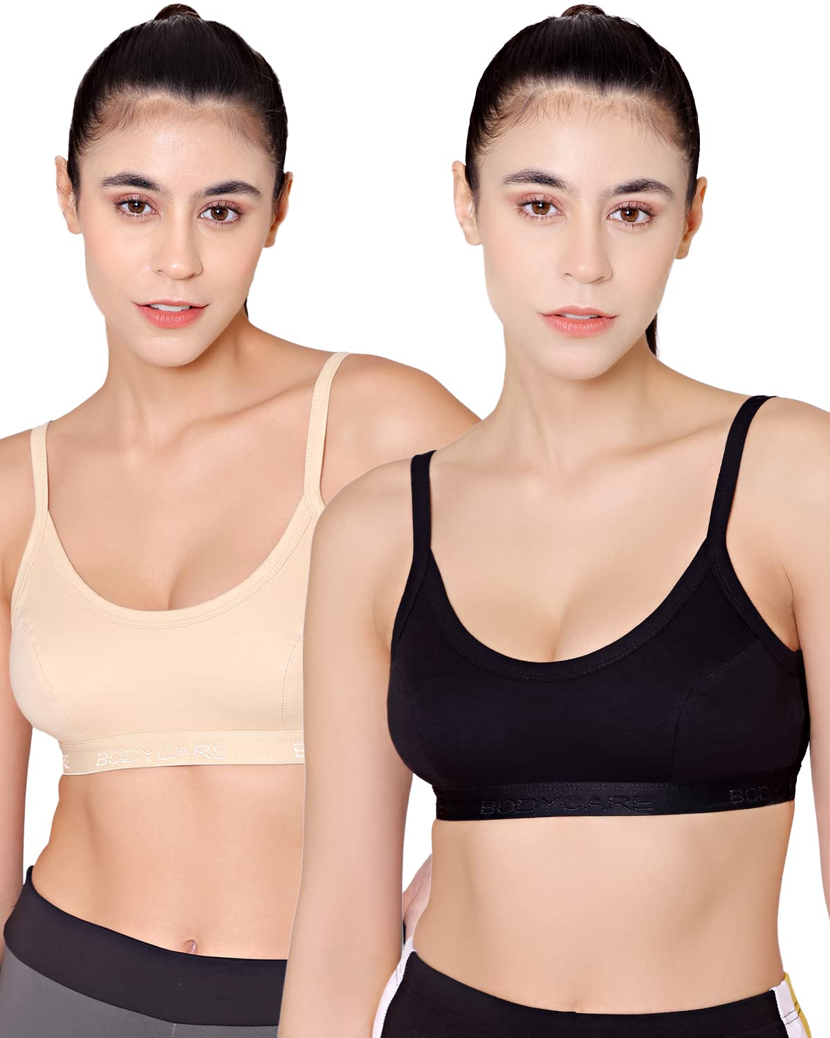 bodycare Women's Synthetic Pack of 2 Sports Bra in Black-Skin Color - E1604BS, 34B-picture-36