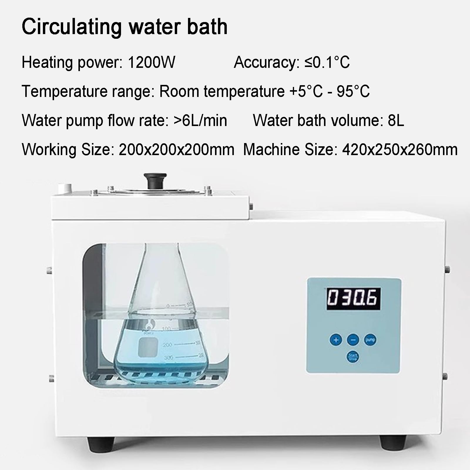 Baño María De Laboratorio, Calentador Termostático RT-95 °C con Ventanas Visibles, Bomba De Agua - Caudal 6 L/min, Gran Capacidad 8 L, para Secado Y Concentración De Muestras Químicas