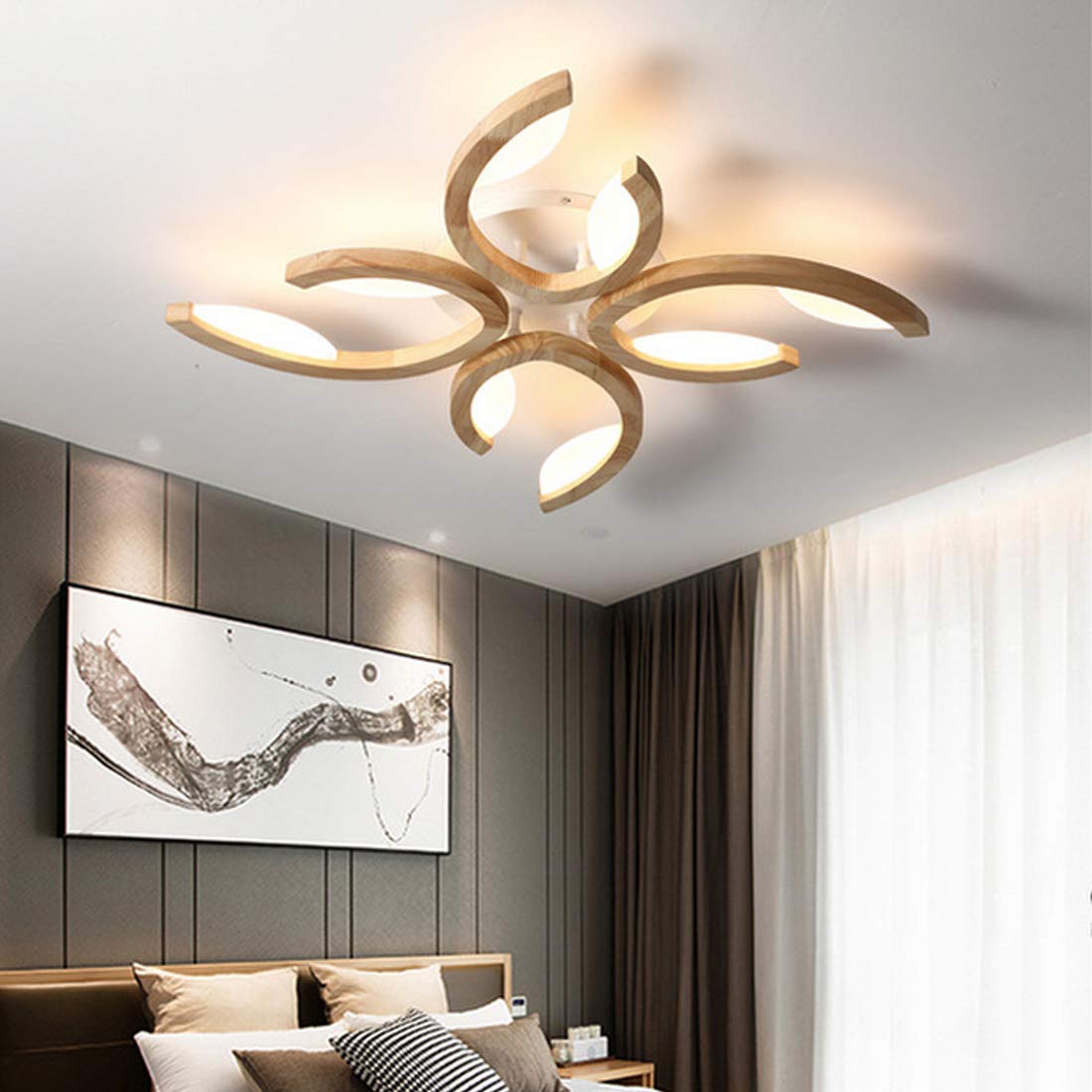 lampada da soffitto legno LED, plafoniera luce bianca calda per salotto, lampadario camera da letto, lampade design floreale, lampada da cucina, paralume decorativo in acrilico, Ø72cm, 24W, 1800lm