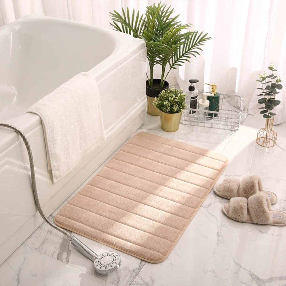 Tappeto da bagno in pile corallo, assorbente, antiscivolo, in memory foam, per bagno, doccia e WC, morbido e impermeabile, 30 x 50 cm, colore cachi