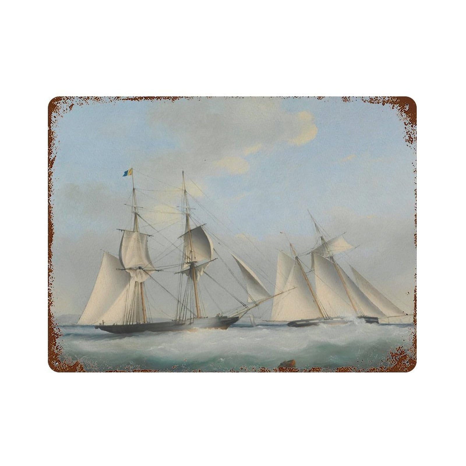 xiaoxiaoshen Vintage Sailboat Painting_ Minimal Nautical Art Wall Decor Art Metal Tin Poster Modern Home Decor Art Home Bar Shop Decorations Vintage Sign 30x40cm