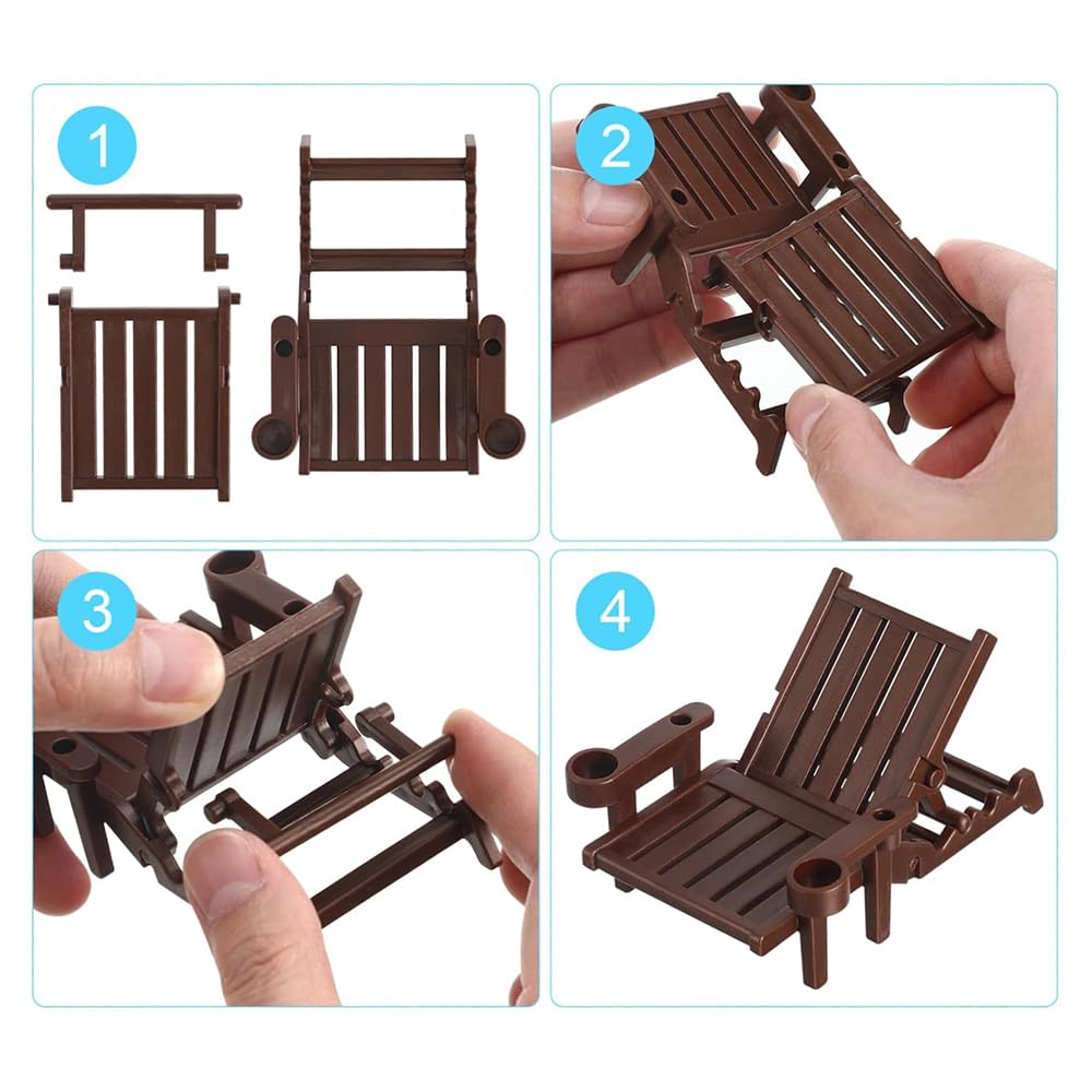 Ieron Mini Beach Decoration Dollhouse Mini Pool Micro Beach Chair Set Mini Decorative Beach Bar Beach Chair Set - Image 4