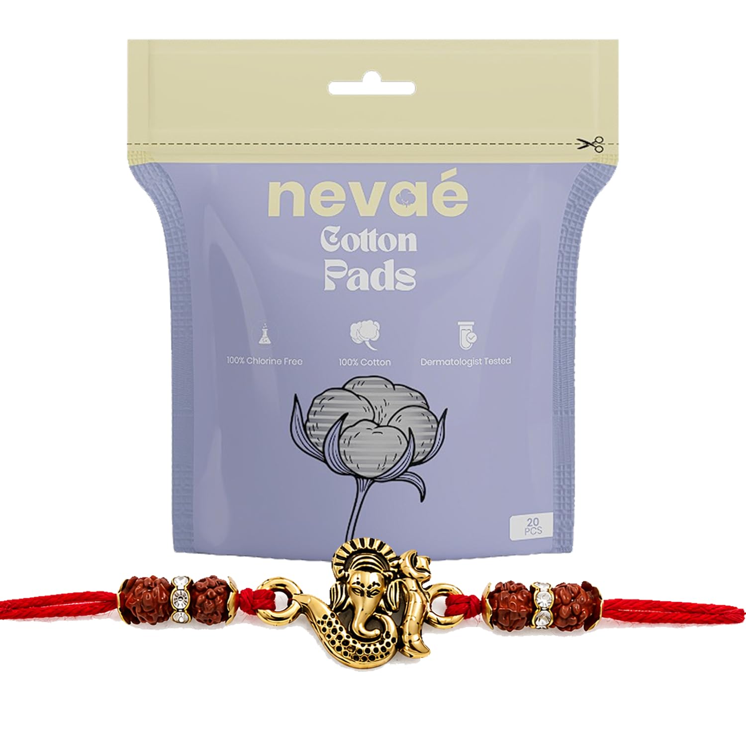 Nevae Cotton Pads 20 Pcs with Ganesh Rakhi Set for Brother | Soft & Skin-Friendly | Highly Absorbent | Lint-Free | Makeup Remover & Toner Use | rakhi set for brother-image-8