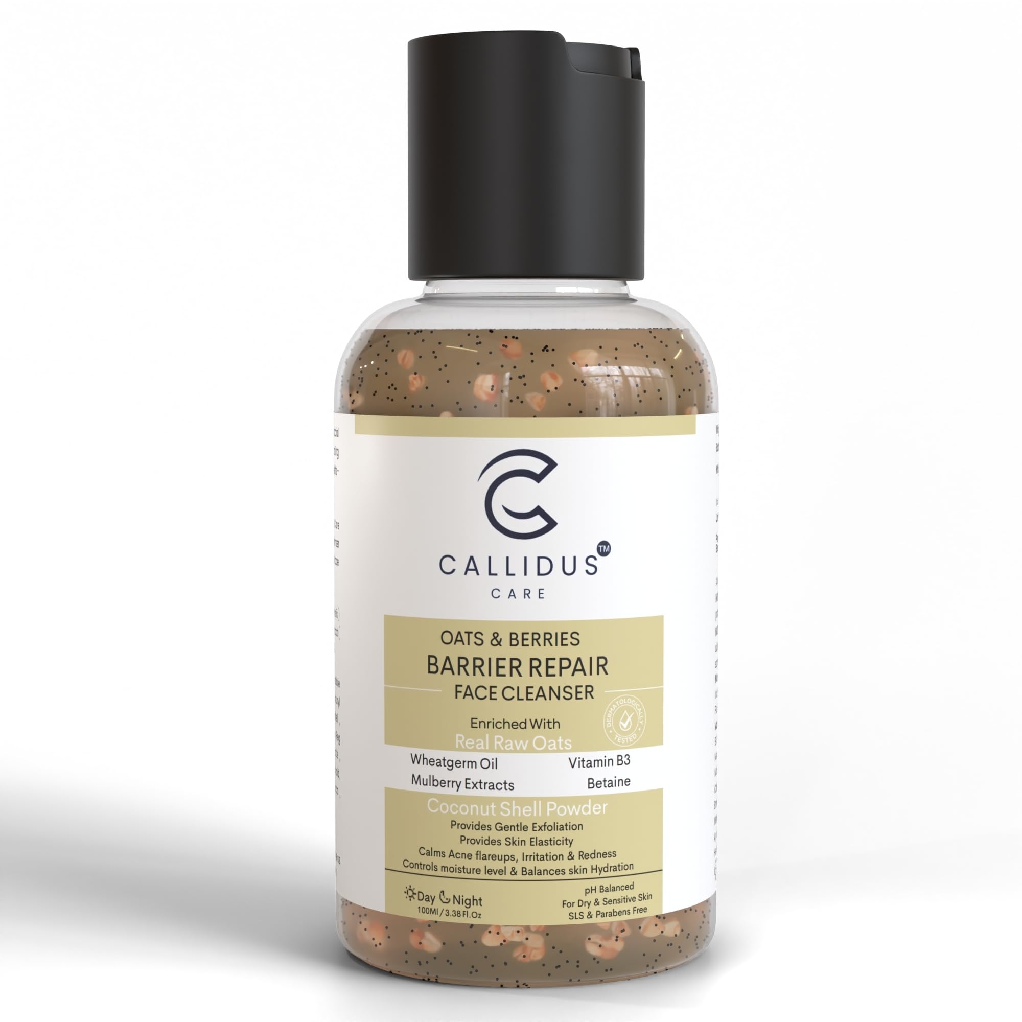 Callidus Care Oats & Berries Barrier Repair Face Cleanser with Raw Oats, Wheatgerm Oil, Vitamin B3 & Coconut Shell Powder | Exfoliates, Hydrates, Brightens | For Dry, Sensitive Skin | 100ml-picture-37
