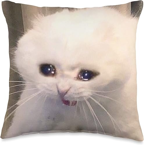 Sad Crying Cat Throw Pillow, 16x16, Multicolor
