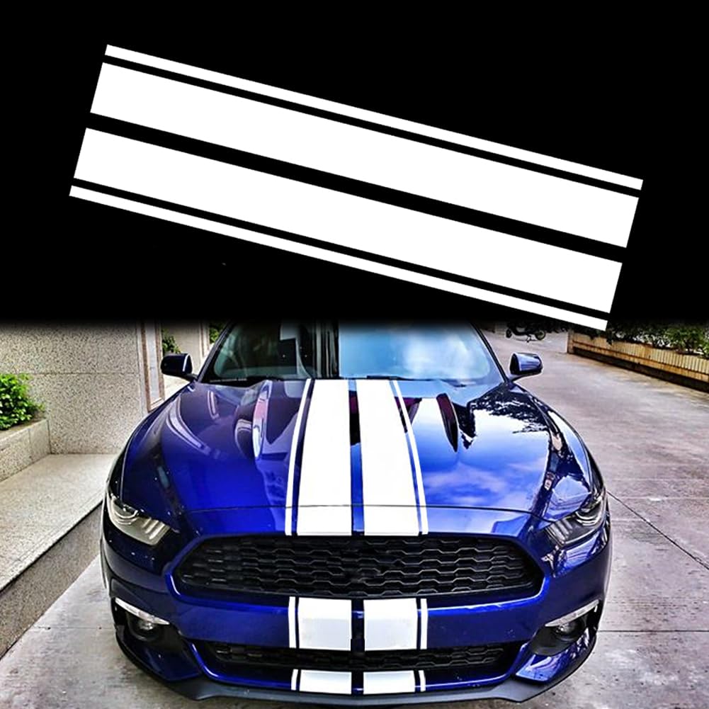 Car Hood Stripe Sticker Universal Auto Racing Stripes Body Side Decal White 63 11
