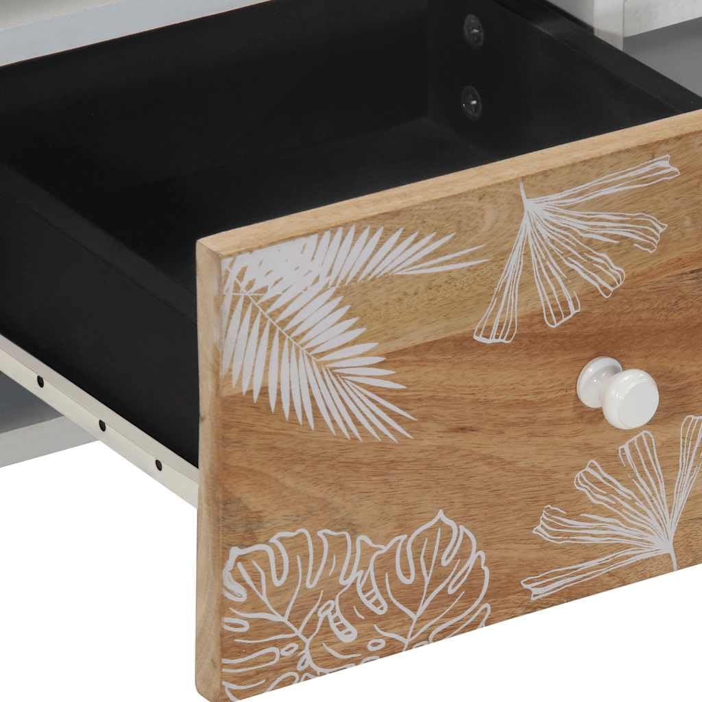 TV-Schrank aus massivem Mangoholz 100x33,5x46 cm mit 2 Schubladen und Regal, stabiles Lowboard für Wohnzimmer Heimkino, Hifi, DVD, CD und Gaming Zubehör