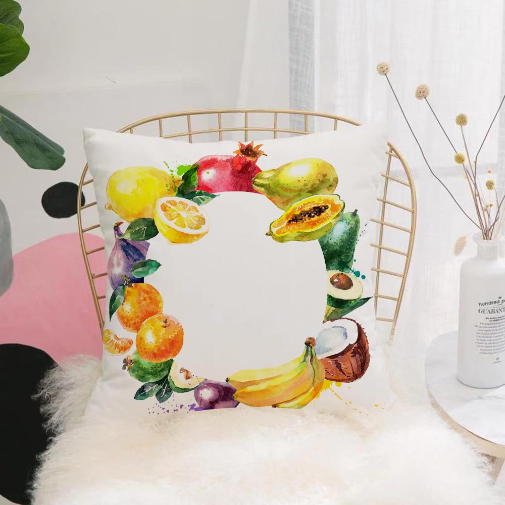 HYMSXW Cushion Cover,Throw Pillow Case Home Decorative for Living Room Bedroom Sofa Chair 20X20 Inch,Fruit, Natural Food with Banana Lemon Avocado Orange Coconut Fresh Farming Art,Pillowcase 50X50cm