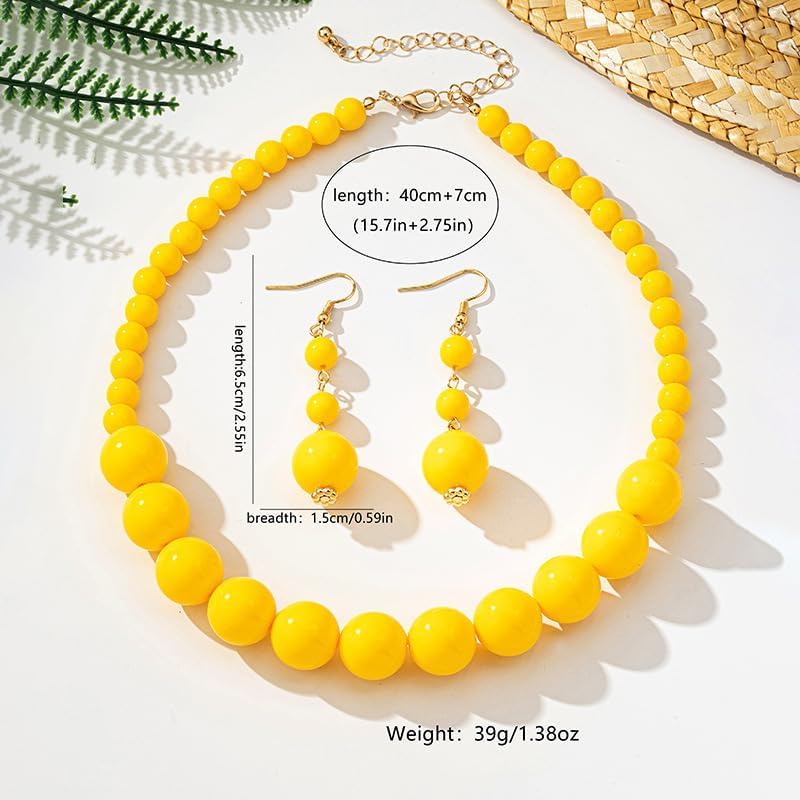 Colorful Beaded Necklace Earrings Set for Women Retro Chunky Big Round Bead Resin Choker Necklace Dainty Acrylic Multicolor Beads Pendant Earrings Fashion Festival Party Jewelry Accessories for Women - Image 6