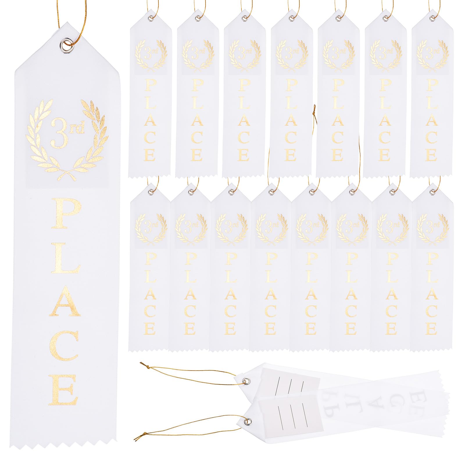 PATIKIL Cintas de Premio, 100 Unidades de Medalla de 3Rd Lugar con Tarjeta de Evento Y Cuerda para Eventos de portivos, Competencias, de safíos, Adornos de Premios, Blanco