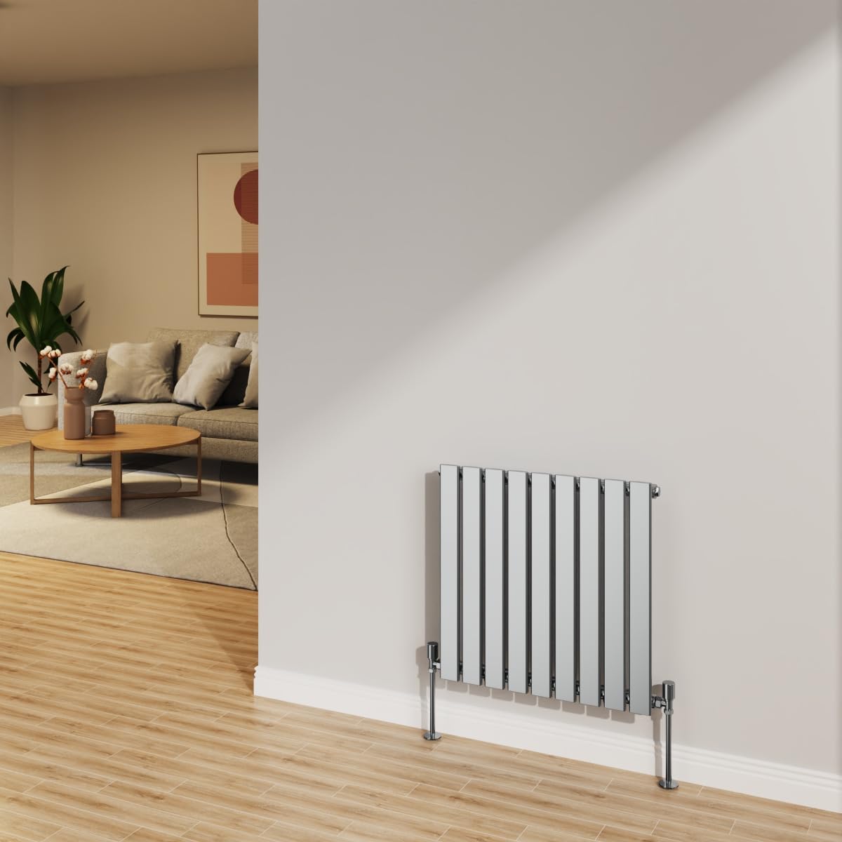 NRG 600x612mm Chrome Radiator Horizontal Flat Panel Bathroom Designer Single Rad Central Heating