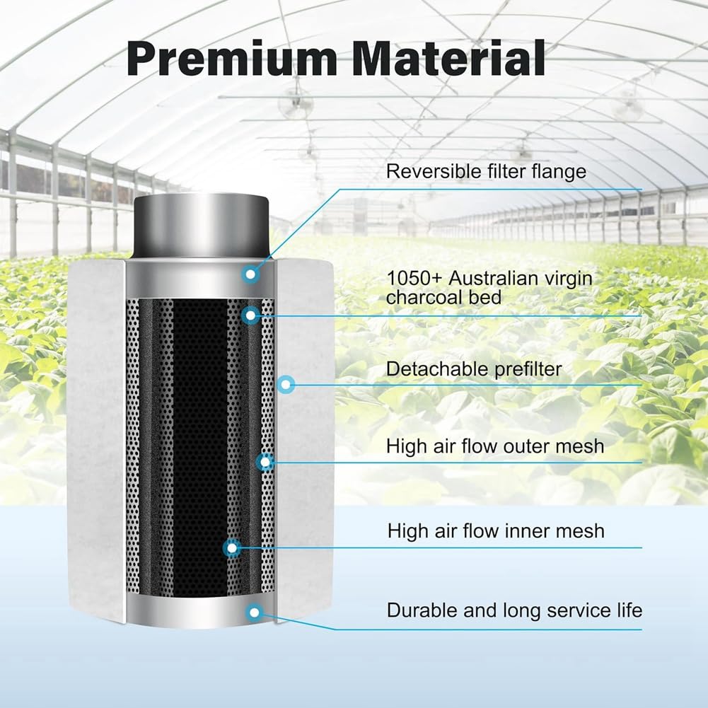 Filtro de Carbón de Aire de 4 Pulgadas, Purificador de Aire de Carbón, Kits de Tienda de Cultivo, Ventilación con Control de Olores