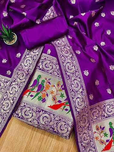 Image of Pandadi Women's Banarasi Paithani Woven Design Dress Material