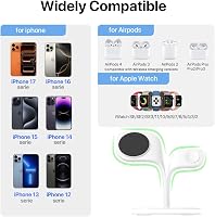 EXW MagSafe 3 v 1 indukčná nabíjacia stanica s lampou, biela - iPhone 17 16 15 14 13 12 Pro Max, Apple Watch, AirPods rýchla bezdrôtová nabíjačka 2