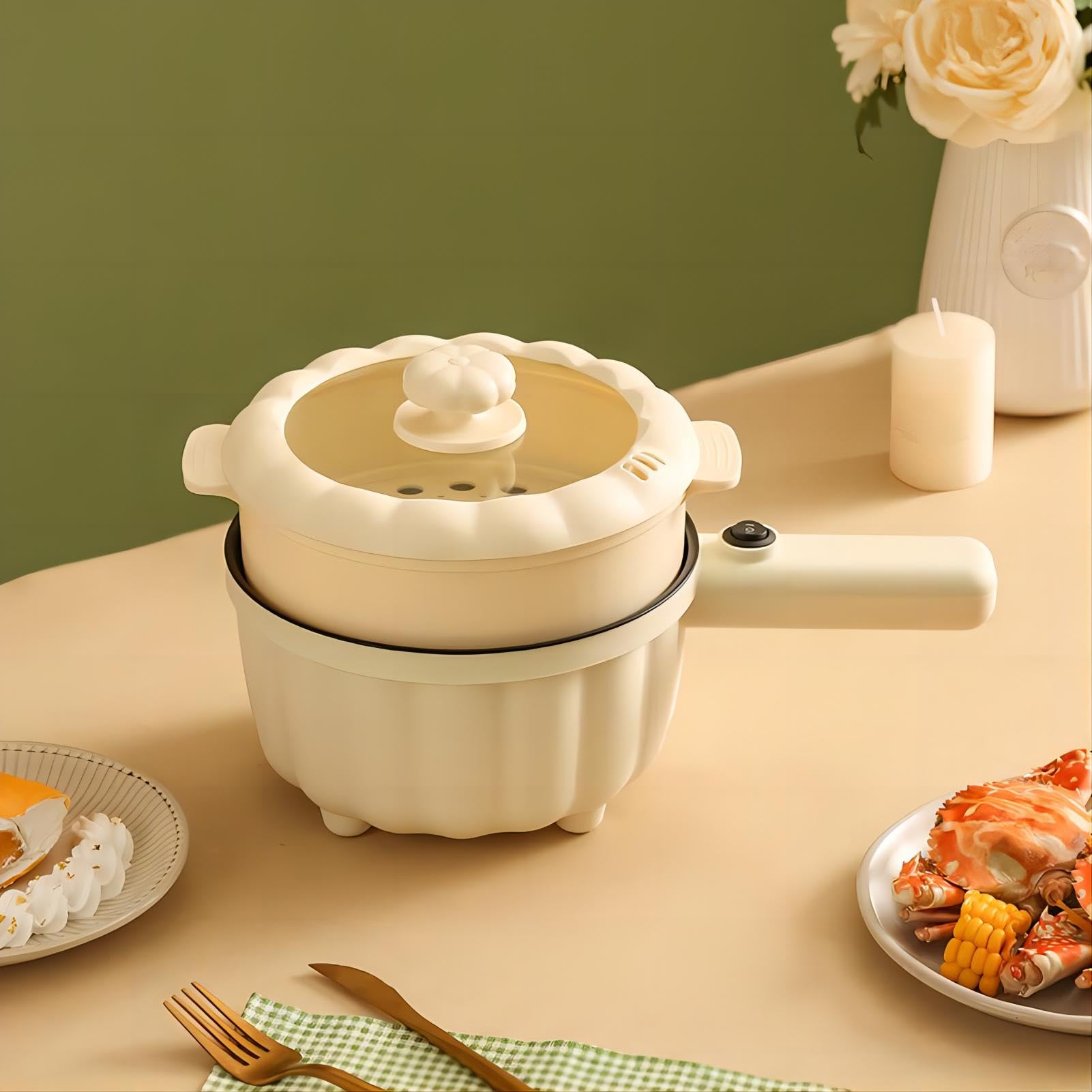 Multicuiseur électrique,Petite Poêle électrique,2L Marmite électrique en Antiadhésif,Marmite Hot Pot Électrique portable de voyage,avec cuiseur vapeur,pour Steak,Soupe,œufs,Nouilles (Style 2)