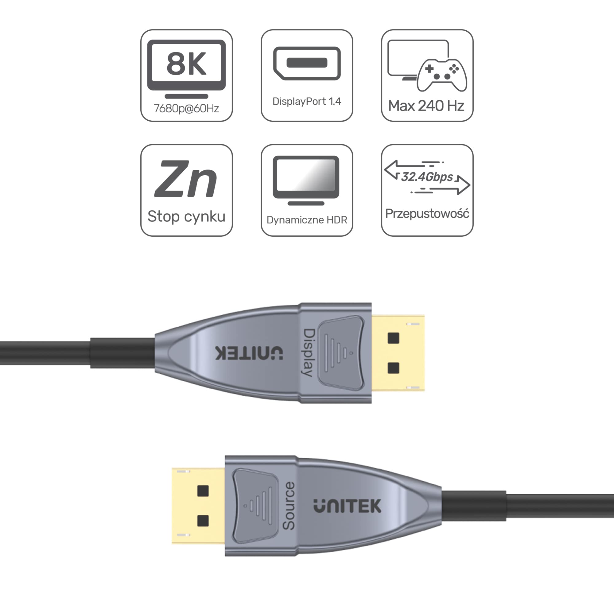 UNITEK C1617GY OPTIC CABLE DISPLAYPORT 1.4 AOC 8K 20M