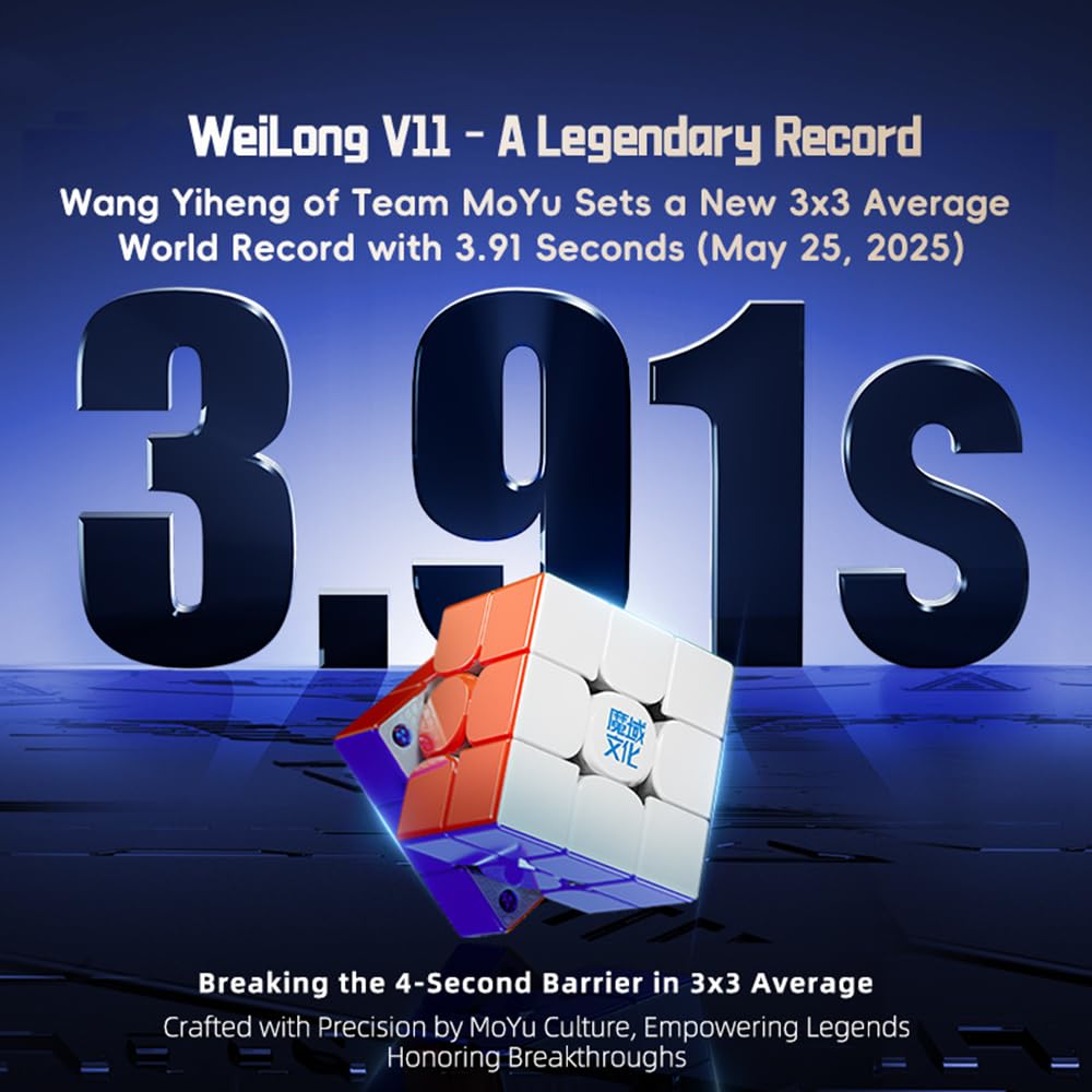 XMDCuber Moyu Weilong WR M V11 Magnetic Speed Cube 3x3, for Competition Weilong WRM Magic Cube 3x3x3 Stickerless 2025 Version