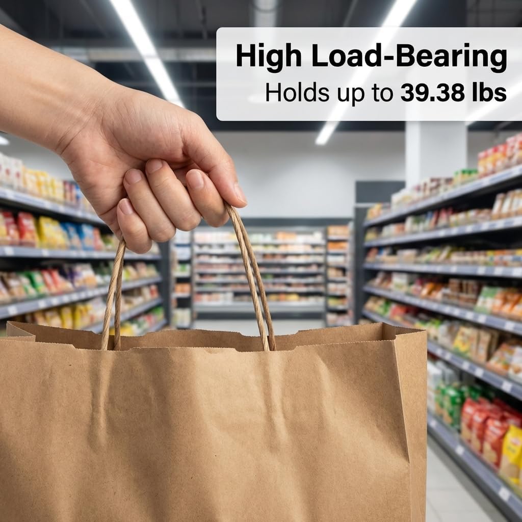 BIBBOO Extra Large Brown Paper Bags with Handles 14x10x15.75 Wide Bottom, 50 Pack Heavy Duty Brown Kraft Paper Bags for Takeout, Food Service, Shopping & Gift Packaging