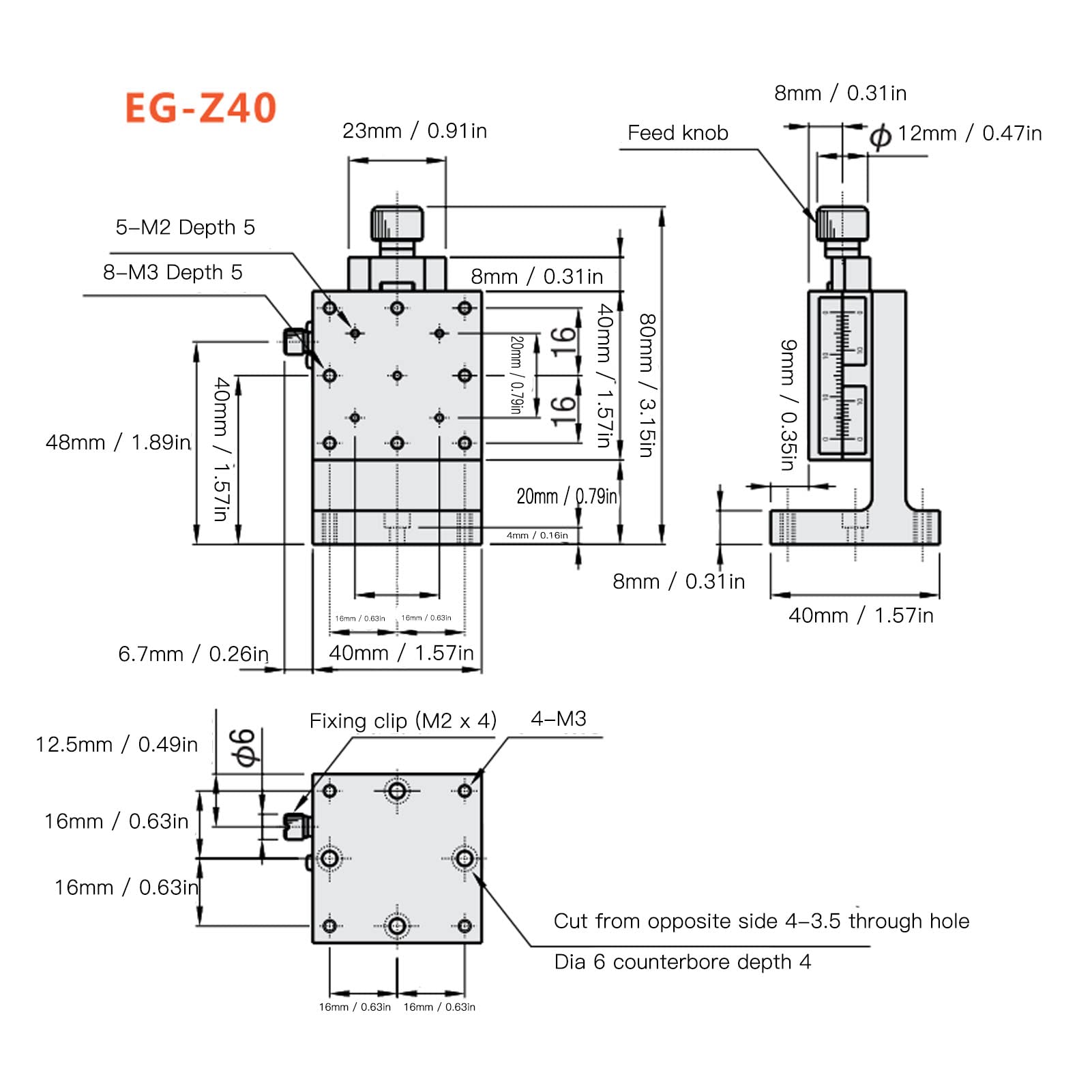 Z Lineare Stufe, Aluminium Legierung Manueller Schiebe Tisch mit Schwalben Schwanz Führung und Vorschub Schrauben Knauf, für Labor Untersuchungen Mechanische Geräte Optische (40x40mm)
