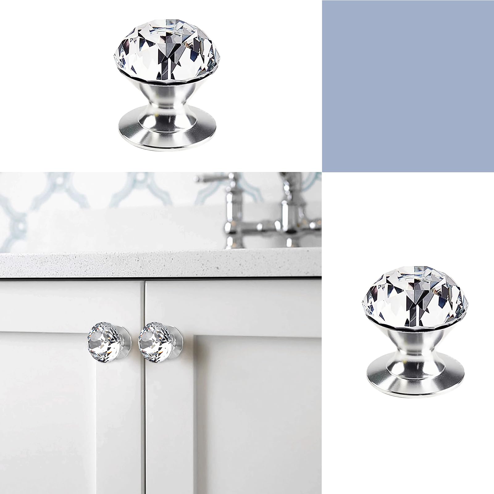 Boutons de porte autocollants en cristal diamant d'architecte pour armoire haut de gamme
