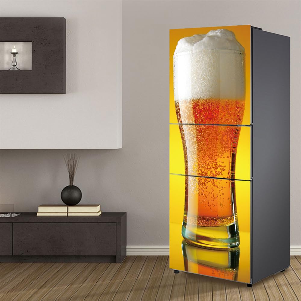 Adesivi per frigo per porte intere e porte Birra gialla autoadesivi carta da parati professionale in vinile 60X150CM